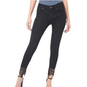 Driftwood Jackie Lace Hem Black Skinny High Rise Stretch Jeans Women's Size 28